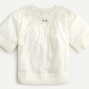 J.Crew Ivory Crochet Cropped Swing Top Blouse in Organic Cotton Voile Size Small